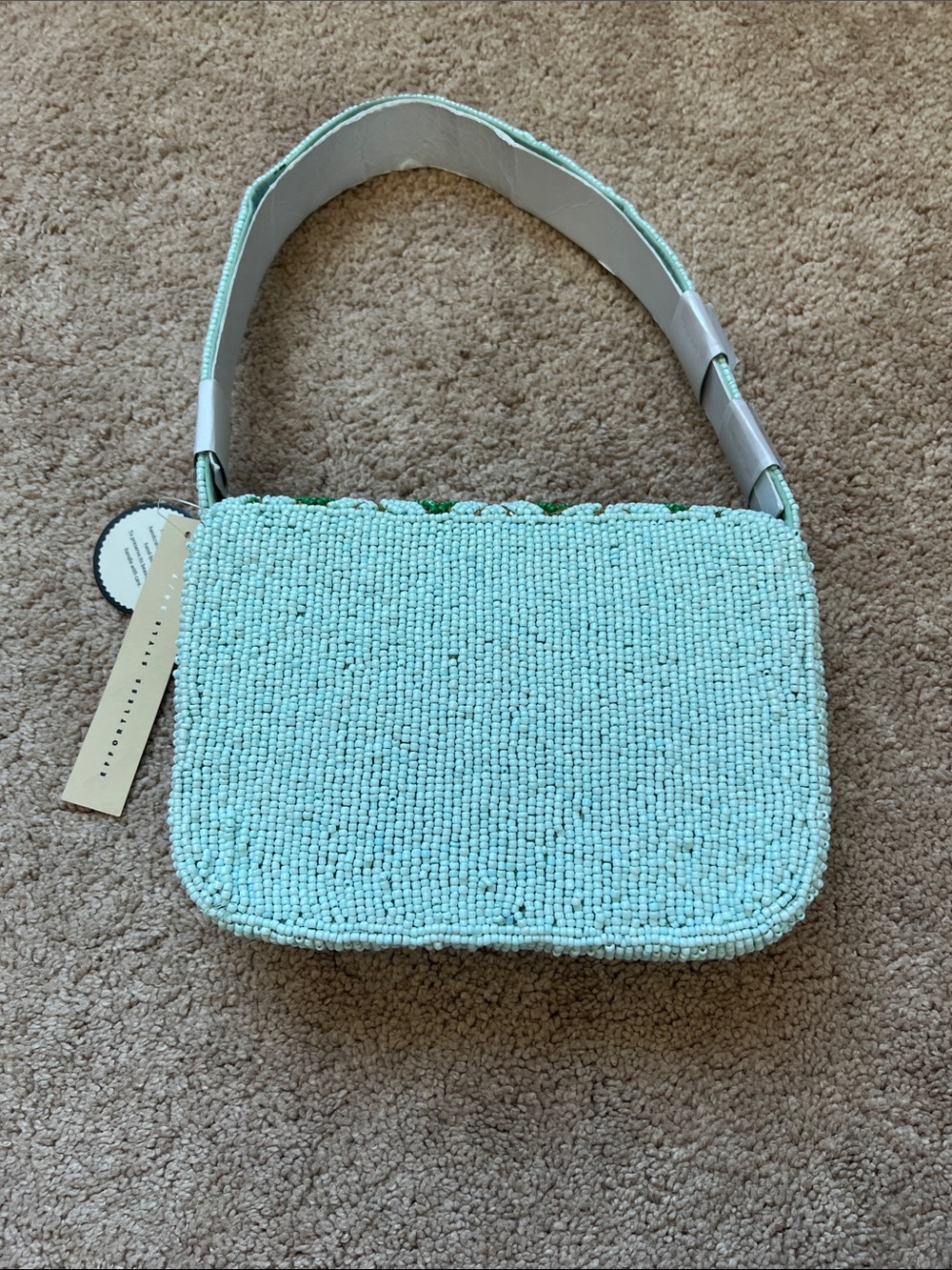 NWT Studio 12 Hand Beaded Green and White Mini Shoulder Bag - Picture 4 of 6